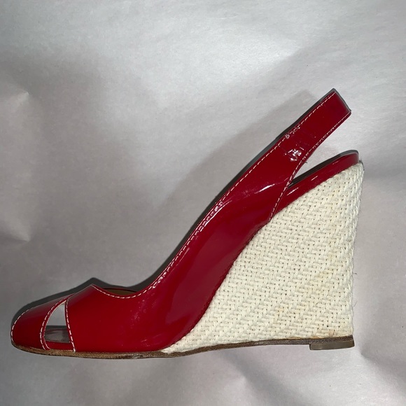 CHRISTIAN LOUBOUTIN size 38.5 red patent WEDGES - Picture 12 of 15